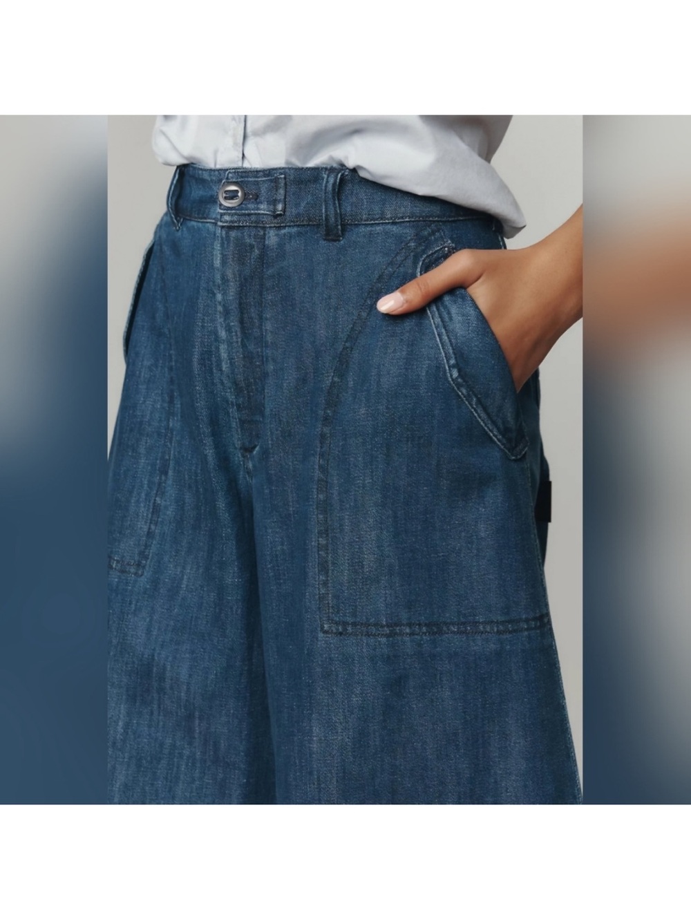Pilcro Wide-Leg High-Rise Jeans in Dark Blue Denim - Picture 3 of 10